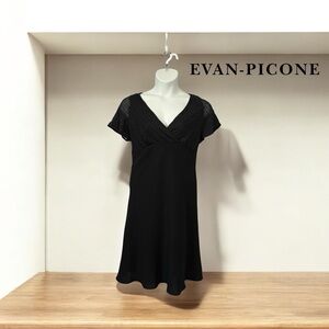 Evan-Picone, Chic Black V-Neck Knee-Length Dress, Size 14